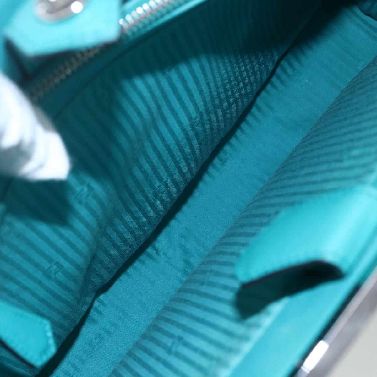 FENDI 2JOURS Hand Bag Leather Turquoise Blue Silver Auth 147397