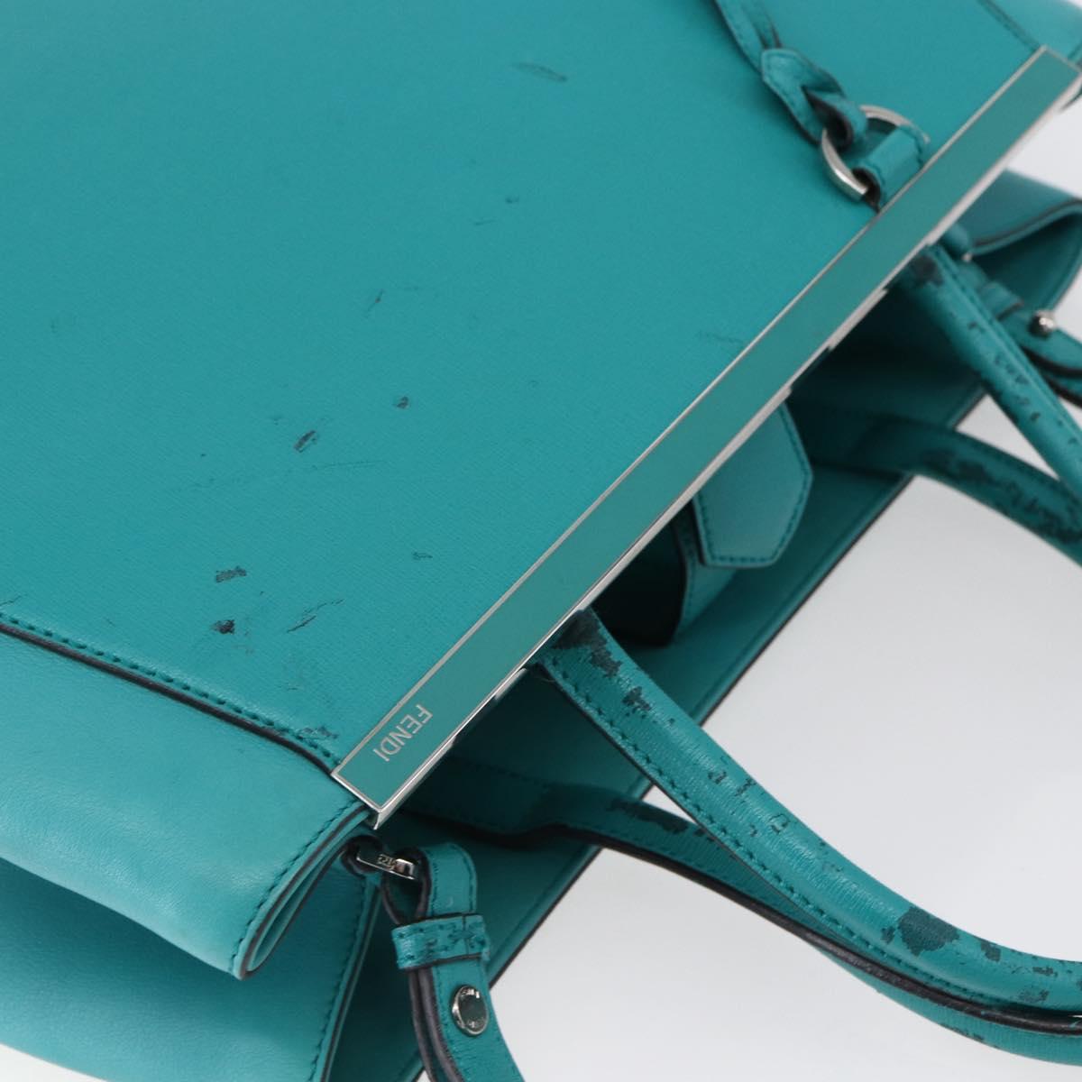 FENDI 2JOURS Hand Bag Leather Turquoise Blue Silver Auth 147397