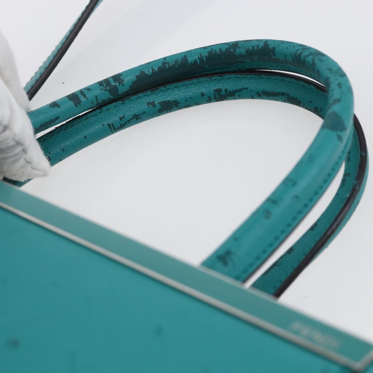 FENDI 2JOURS Hand Bag Leather Turquoise Blue Silver Auth 147397