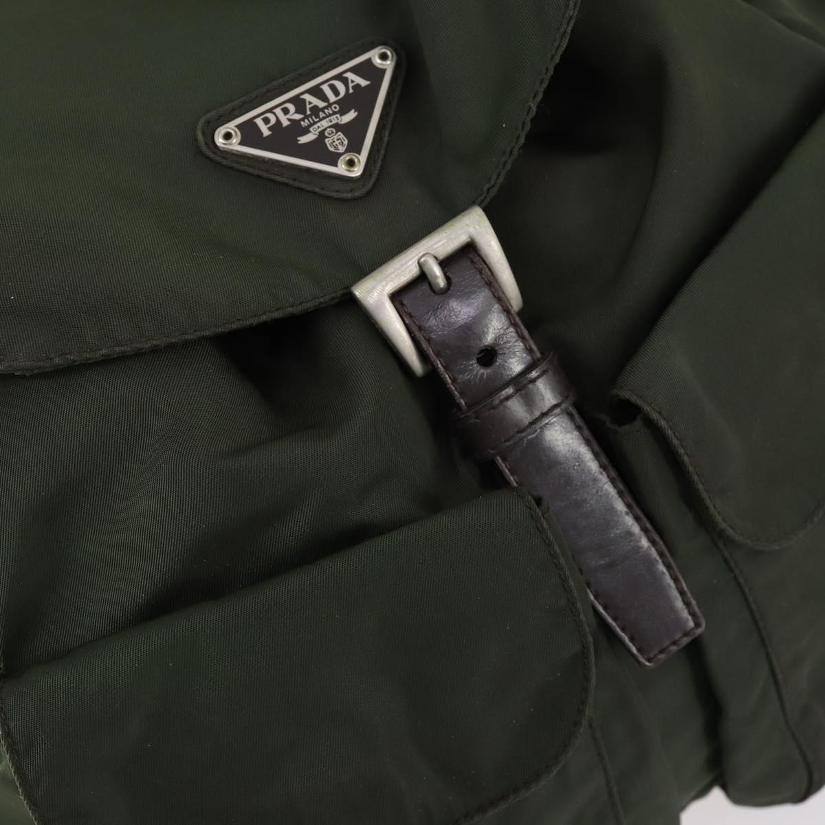 PRADA Backpack Nylon Khaki Silver Auth 147399