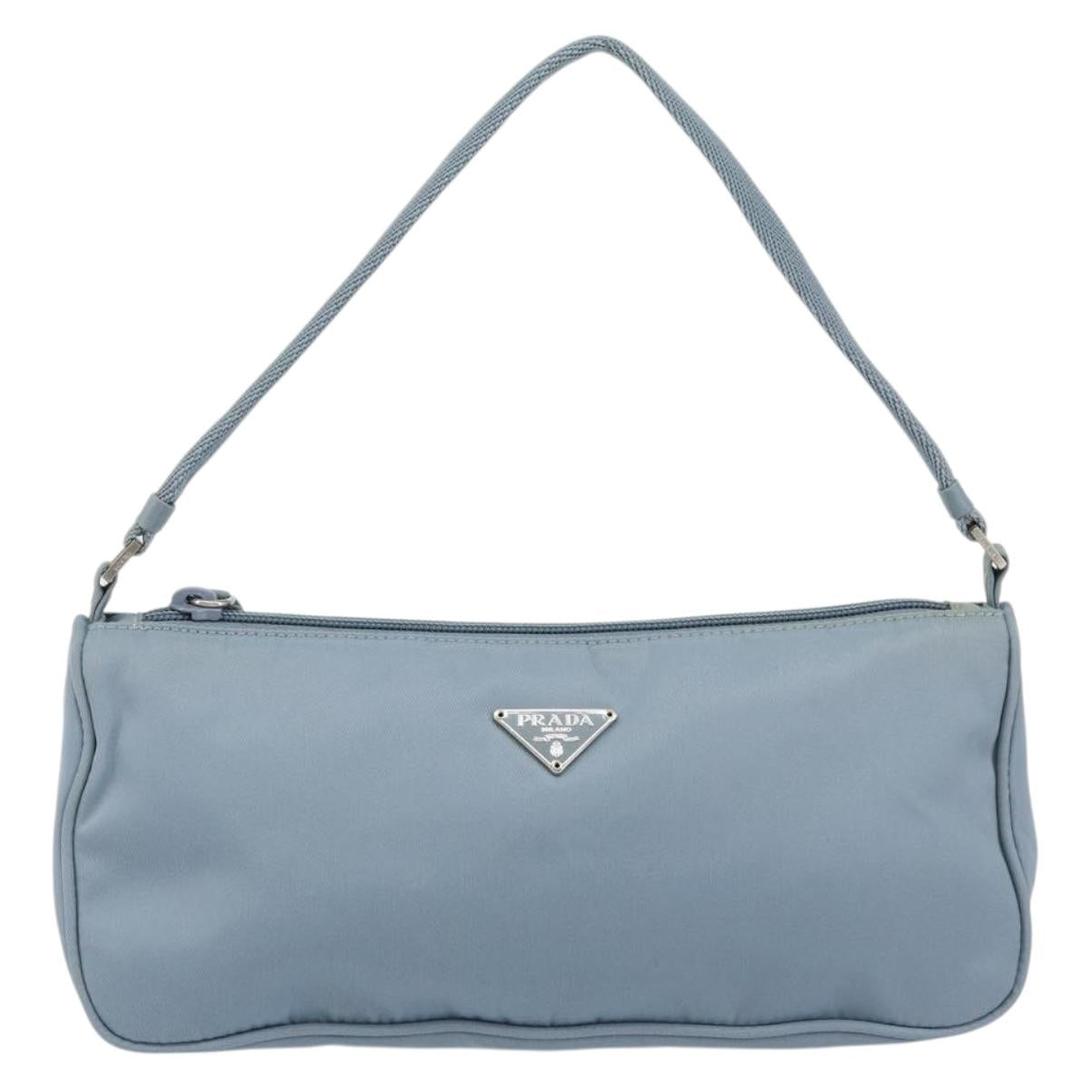 PRADA Accessory Pouch Nylon Light Blue Silver Auth 147400