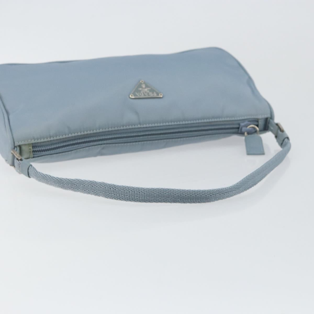 PRADA Accessory Pouch Nylon Light Blue Silver Auth 147400
