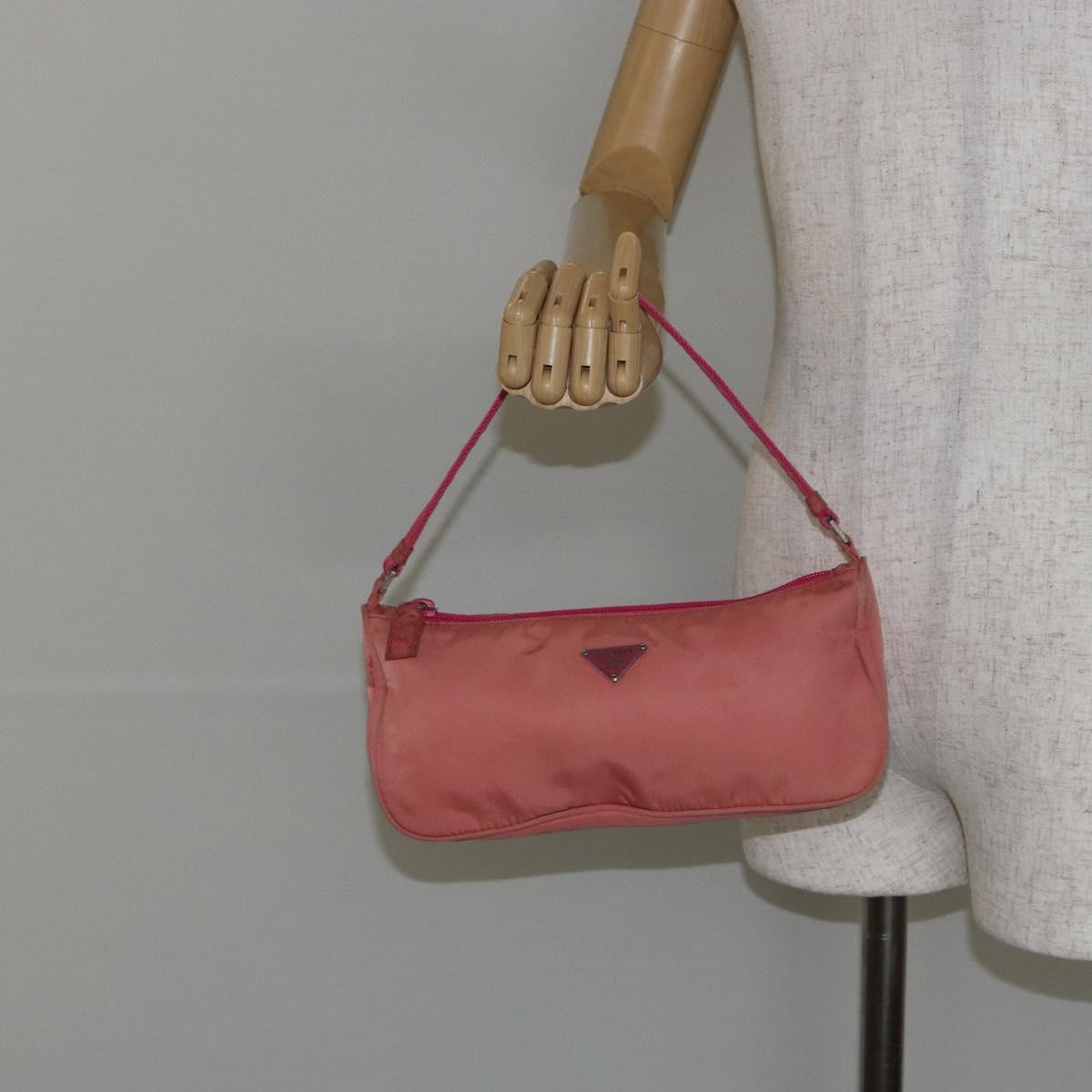 PRADA Accessory Pouch Nylon Pink Silver Auth 147401