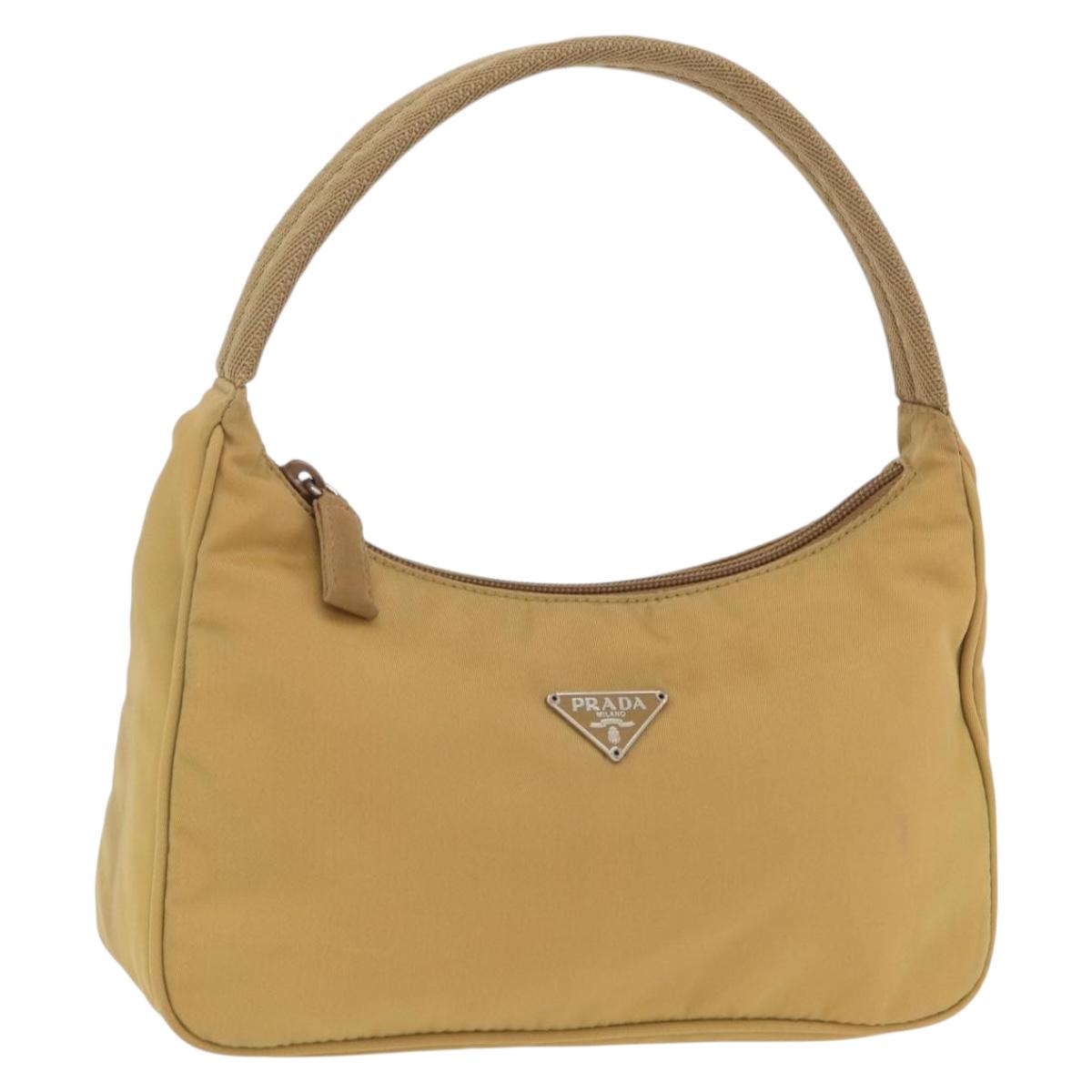 PRADA Accessory Pouch Nylon Beige Silver Auth 147402