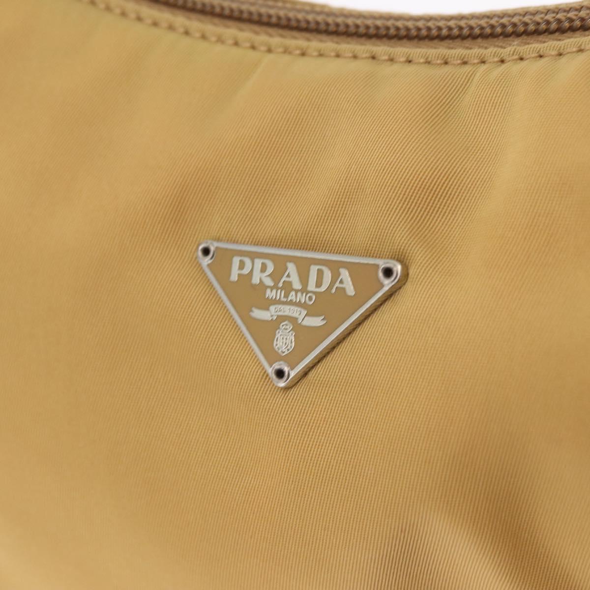 PRADA Accessory Pouch Nylon Beige Silver Auth 147402