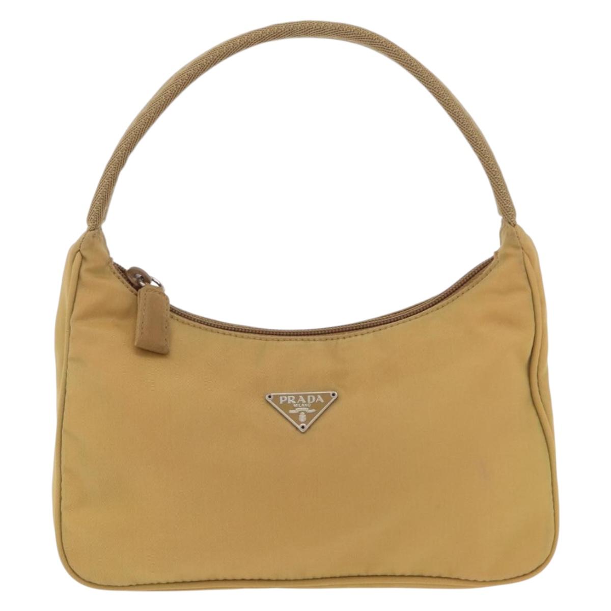 PRADA Accessory Pouch Nylon Beige Silver Auth 147402