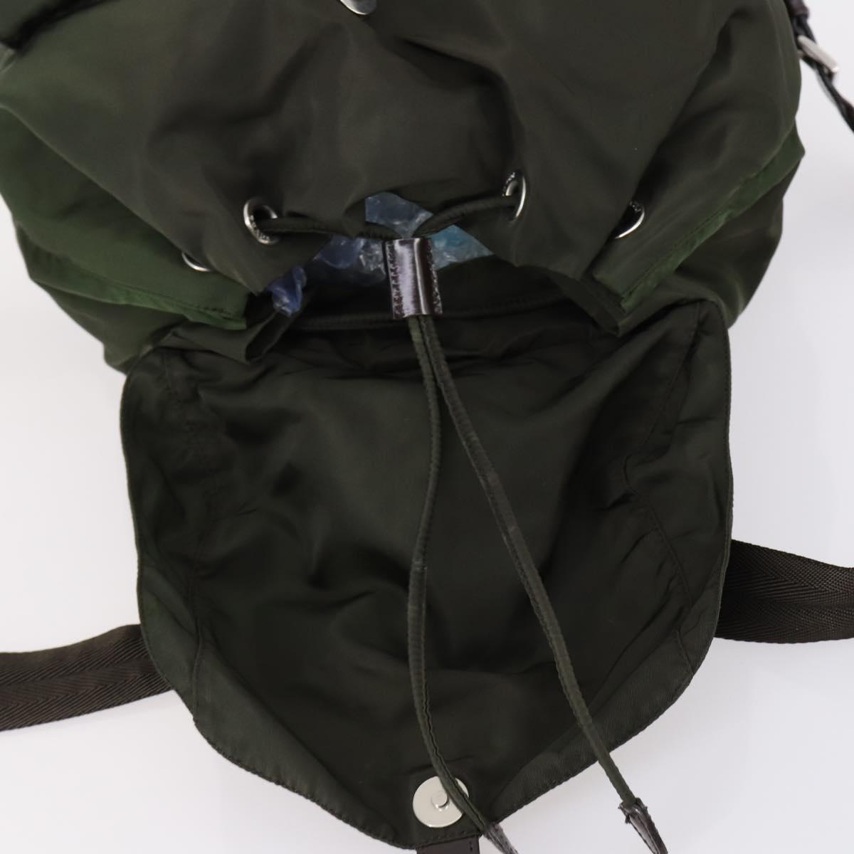 PRADA Backpack Nylon Khaki Silver Auth 147403