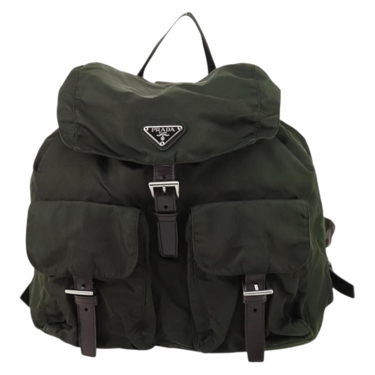 PRADA Backpack Nylon Khaki Silver Auth 147403