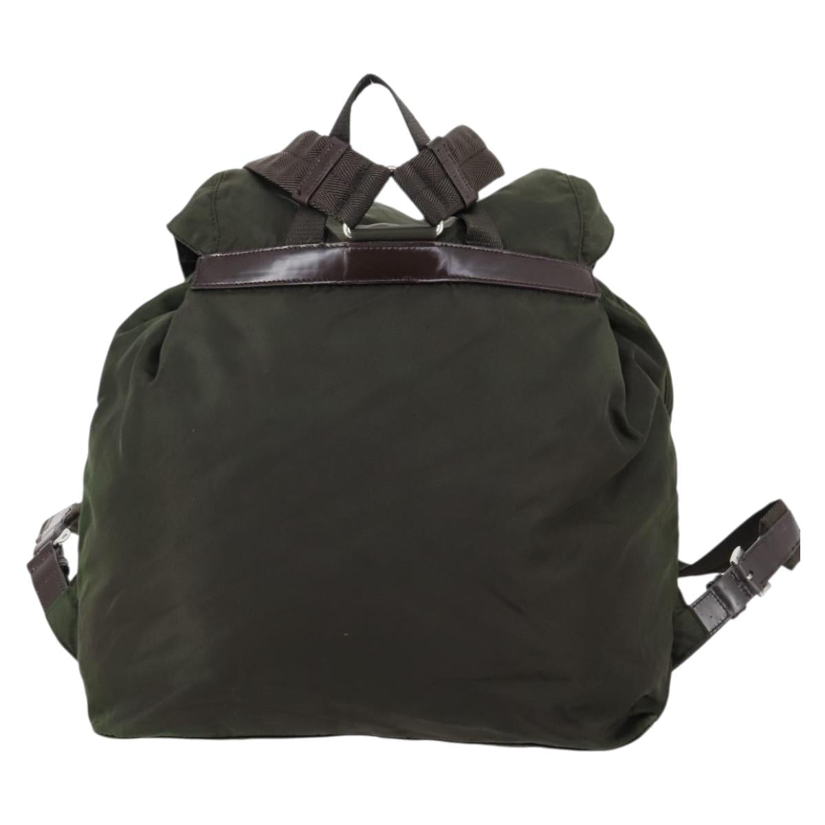 PRADA Backpack Nylon Khaki Silver Auth 147403