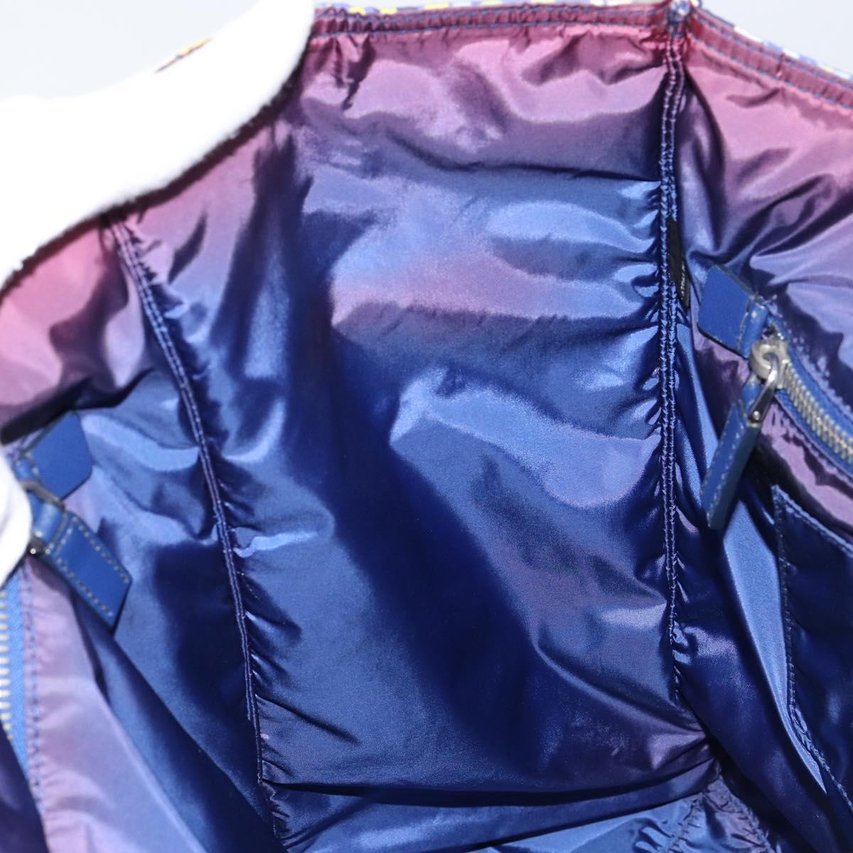 PRADA Tote Bag Nylon Leather Blue Silver Auth 147405