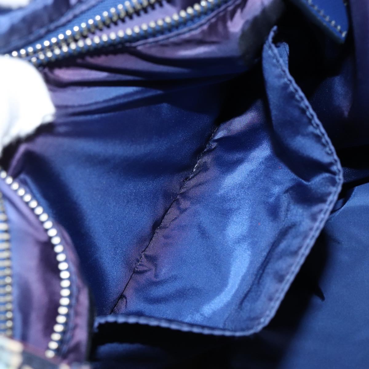 PRADA Tote Bag Nylon Leather Blue Silver Auth 147405