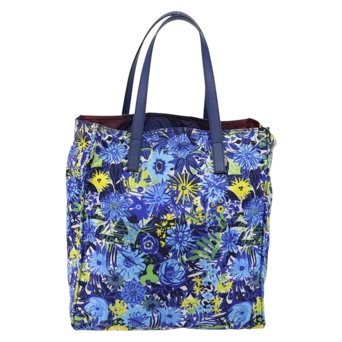 PRADA Tote Bag Nylon Leather Blue Silver Auth 147405