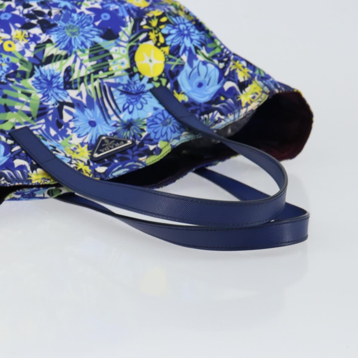 PRADA Tote Bag Nylon Leather Blue Silver Auth 147405