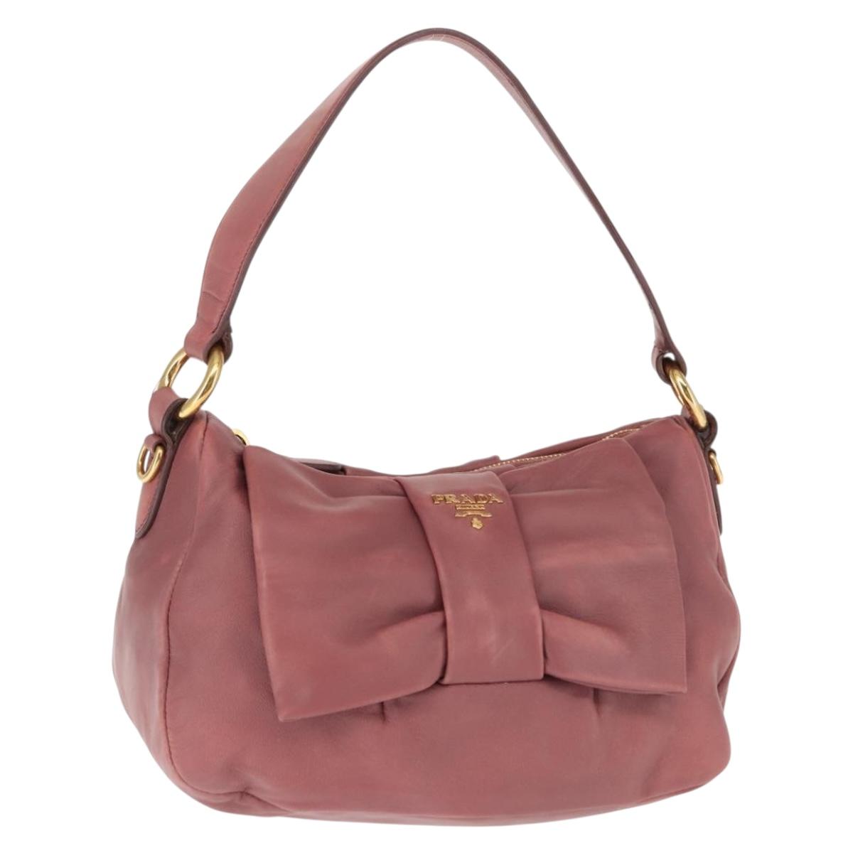 PRADA Shoulder Bag Leather Pink Gold Auth 147407
