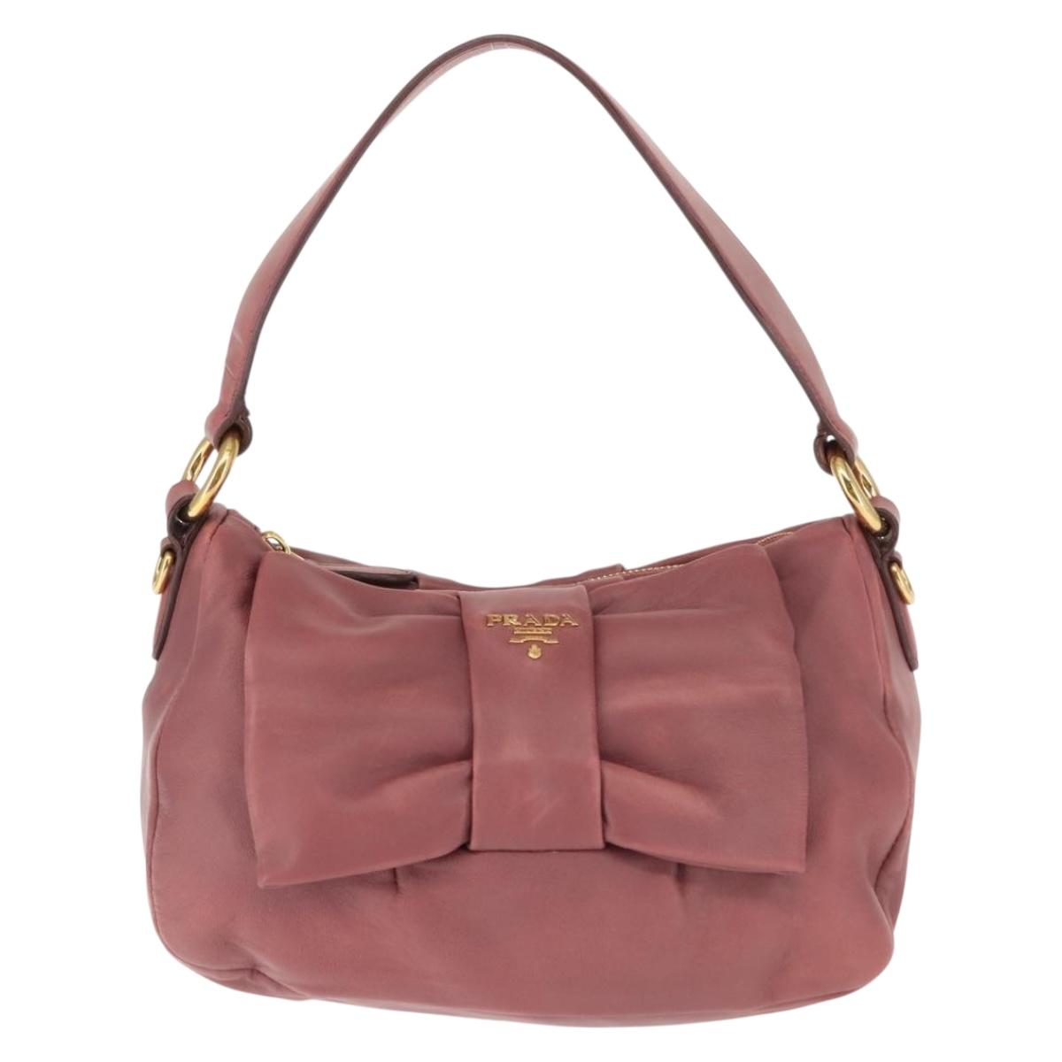PRADA Shoulder Bag Leather Pink Gold Auth 147407