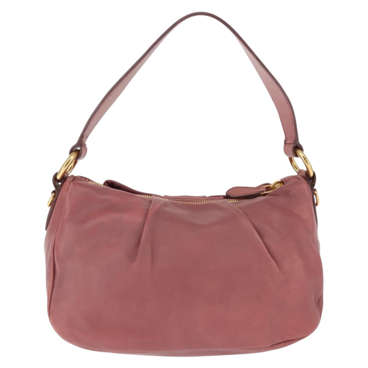 PRADA Shoulder Bag Leather Pink Gold Auth 147407