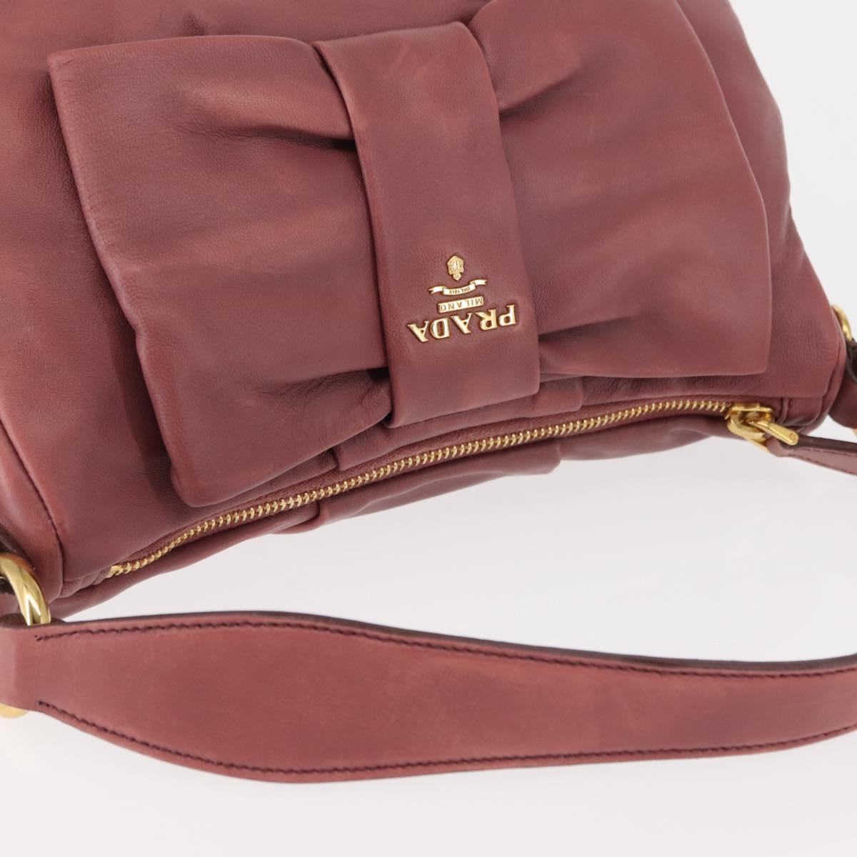 PRADA Shoulder Bag Leather Pink Gold Auth 147407