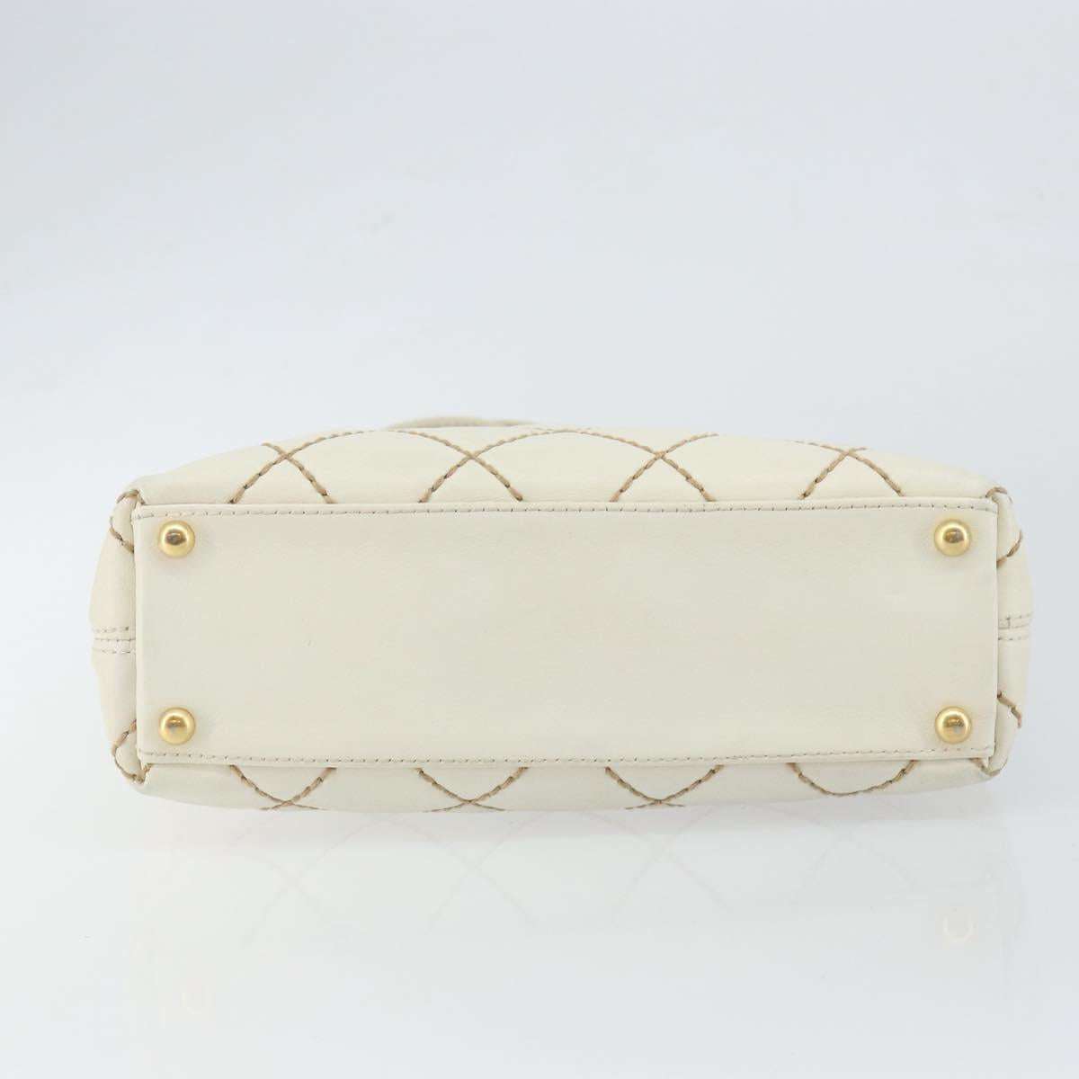 CHANEL Wild Stitch Hand Bag Leather White Gold CC Auth 147410