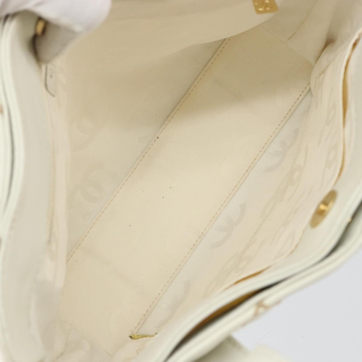 CHANEL Wild Stitch Hand Bag Leather White Gold CC Auth 147410