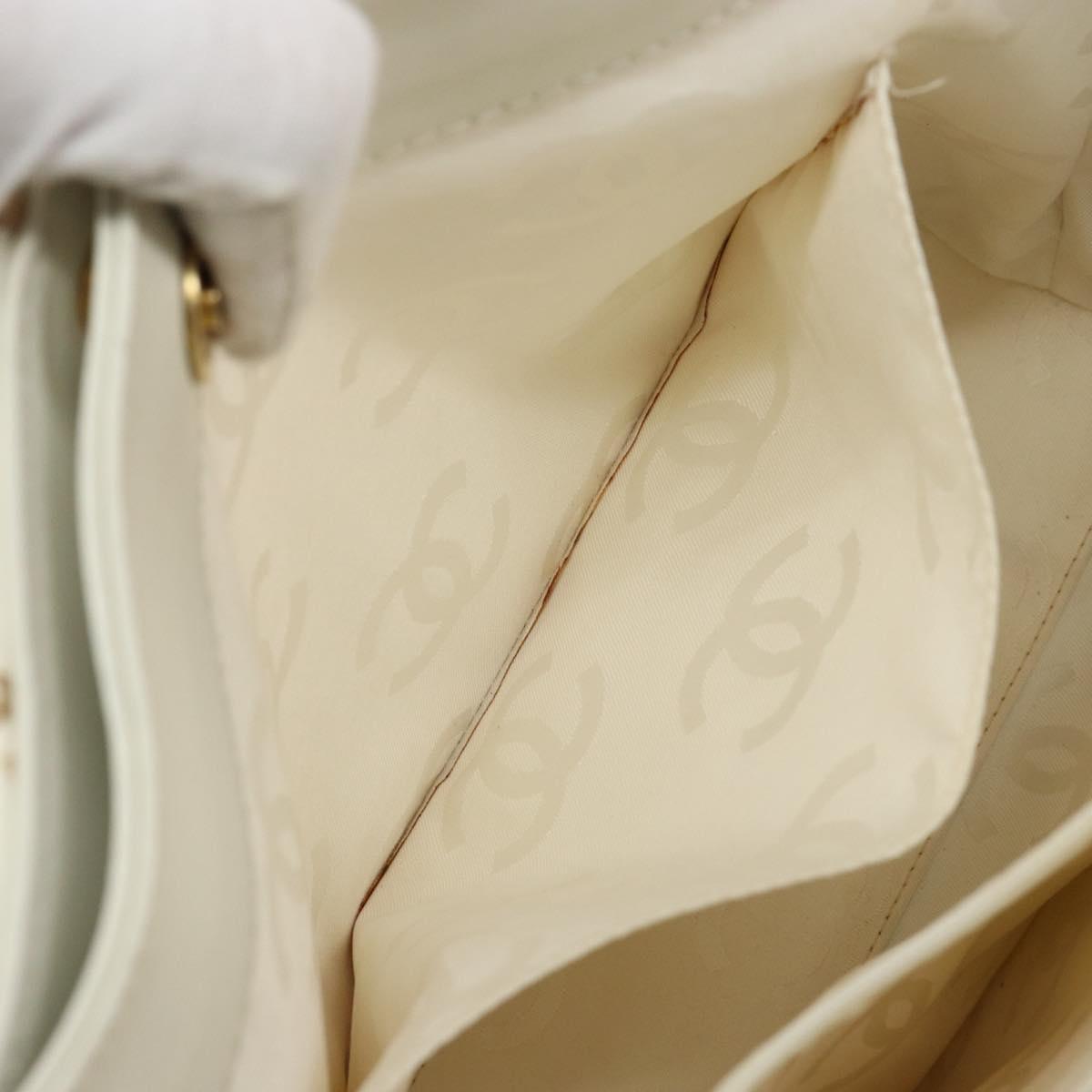 CHANEL Wild Stitch Hand Bag Leather White Gold CC Auth 147410