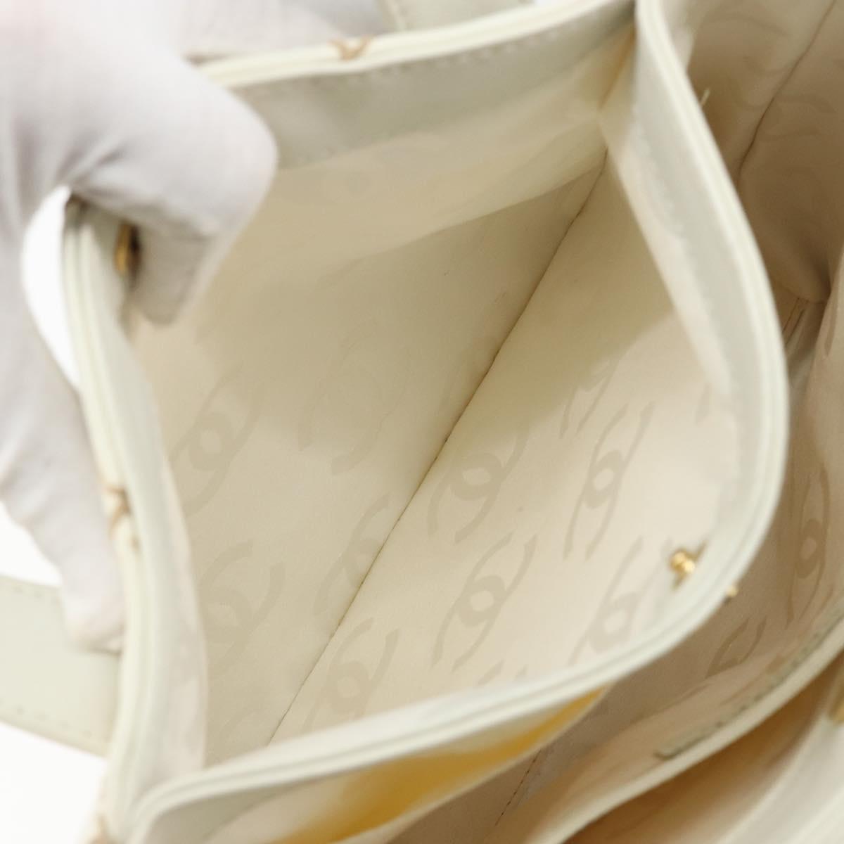 CHANEL Wild Stitch Hand Bag Leather White Gold CC Auth 147410