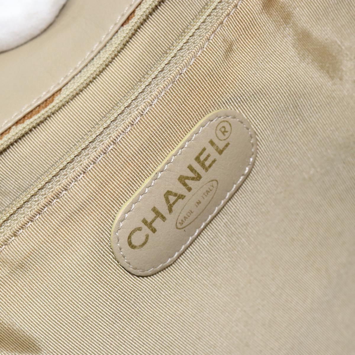 CHANEL Hand Bag Coated Canvas Beige Gold CC Auth 147411