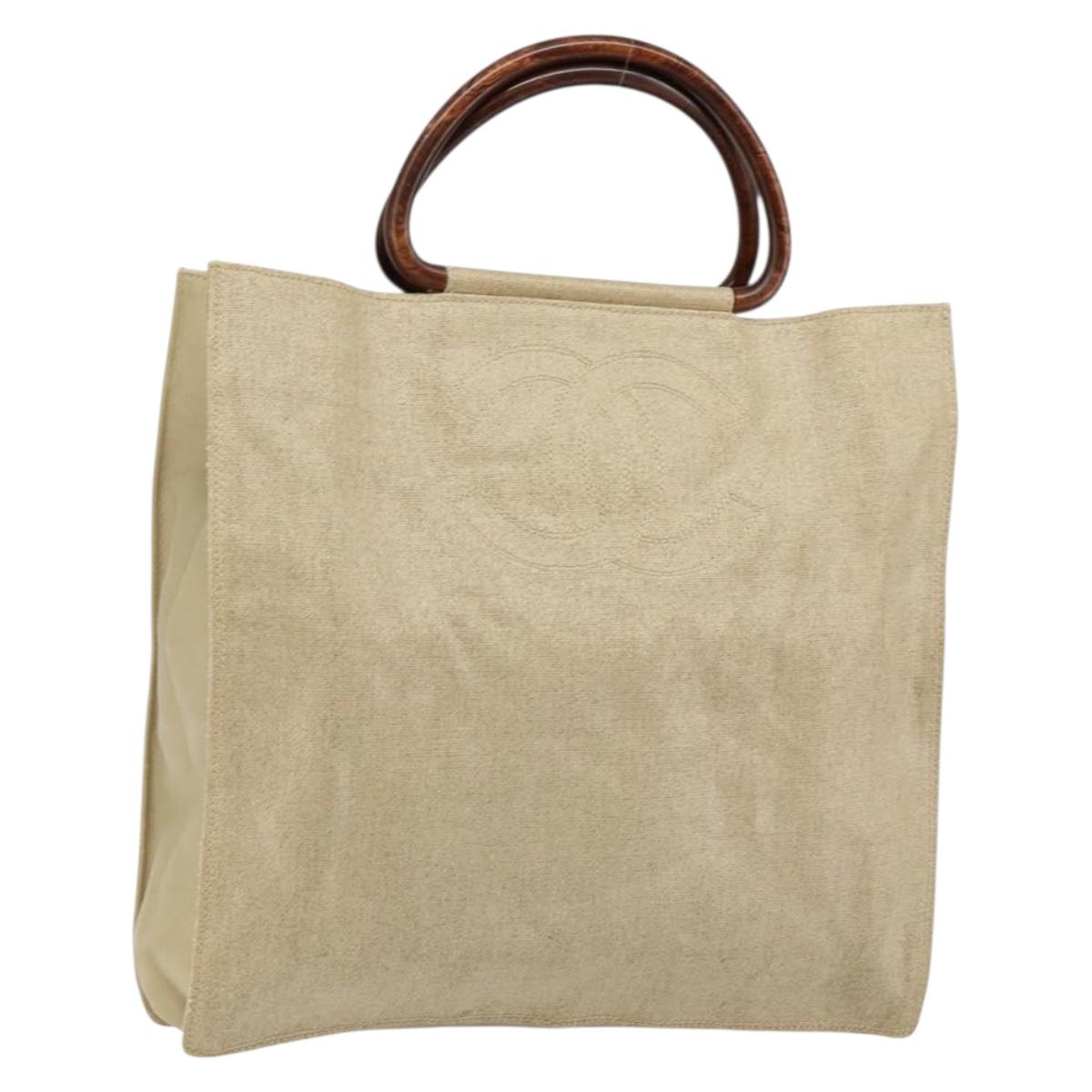 CHANEL Hand Bag Coated Canvas Beige Gold CC Auth 147411