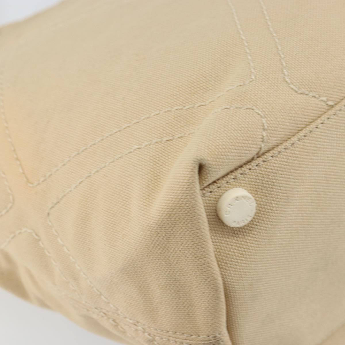 CHANEL Hand Bag Canvas Beige Silver CC Auth 147412