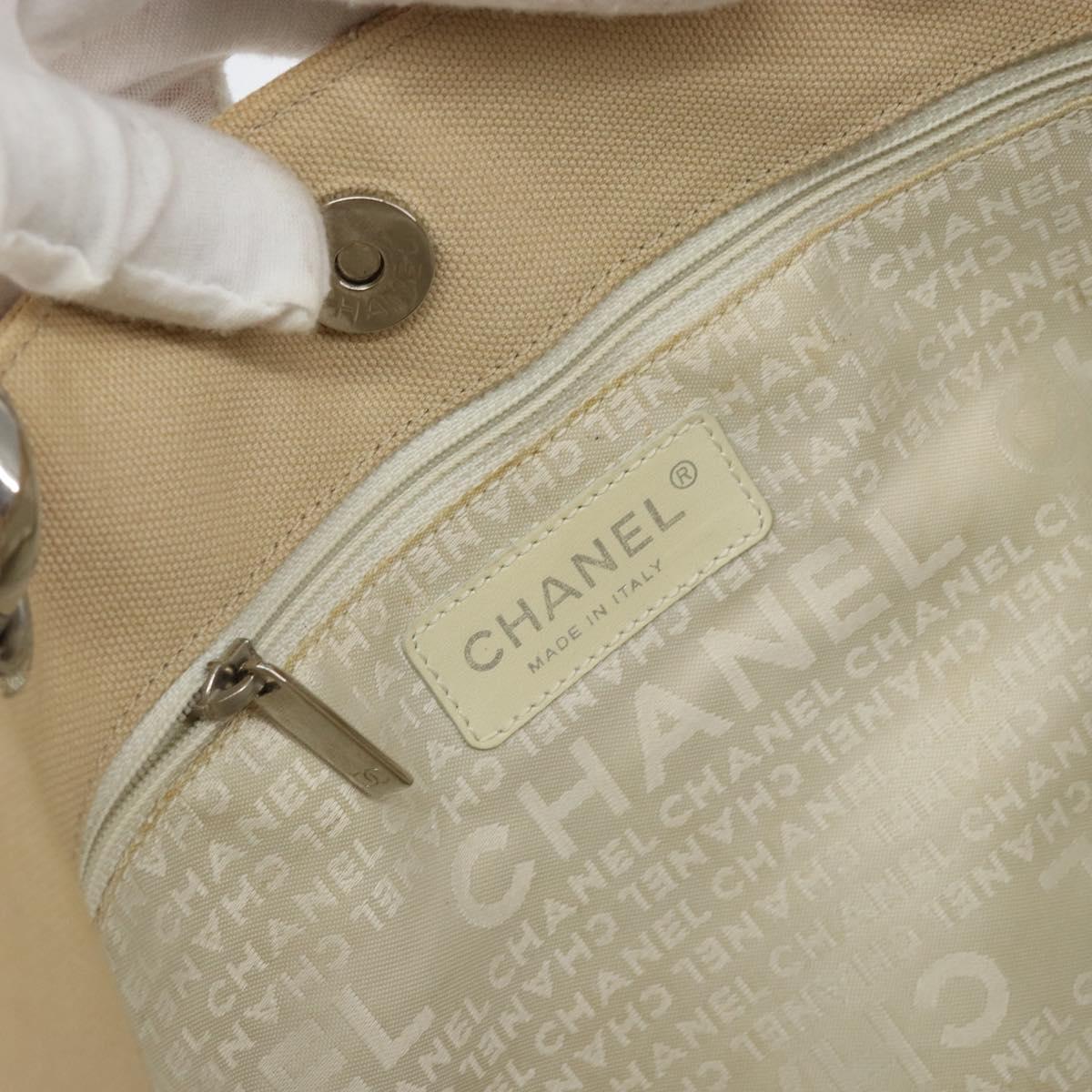CHANEL Hand Bag Canvas Beige Silver CC Auth 147412