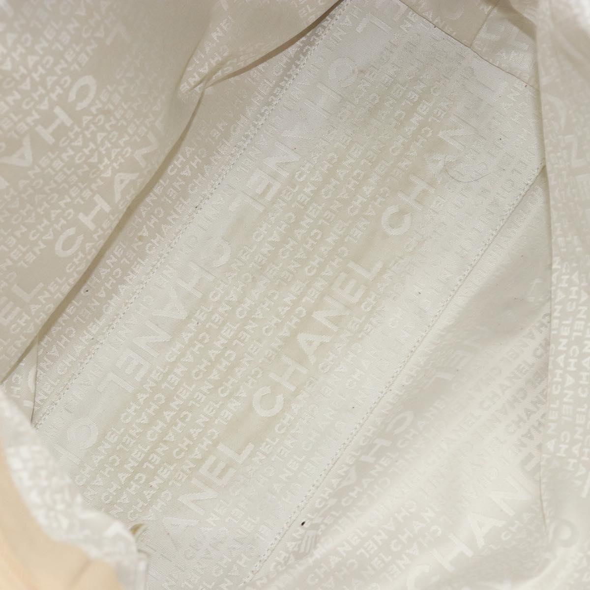 CHANEL Hand Bag Canvas Beige Silver CC Auth 147412