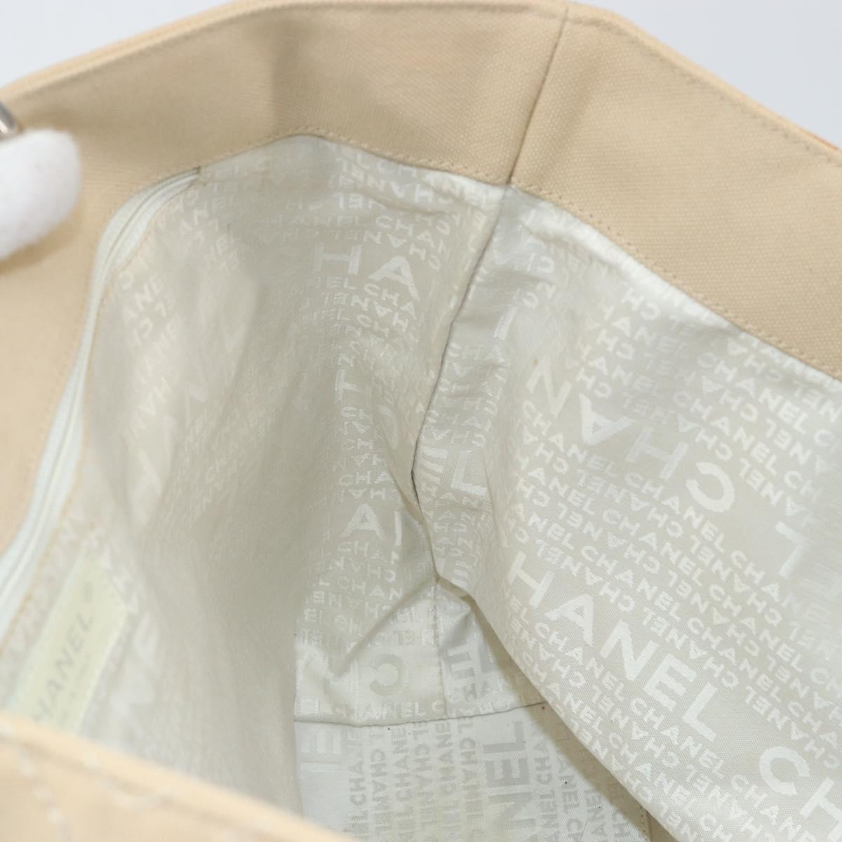 CHANEL Hand Bag Canvas Beige Silver CC Auth 147412
