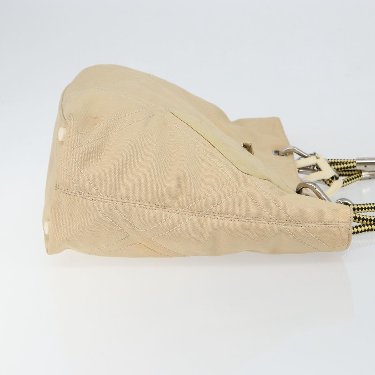 CHANEL Hand Bag Canvas Beige Silver CC Auth 147412