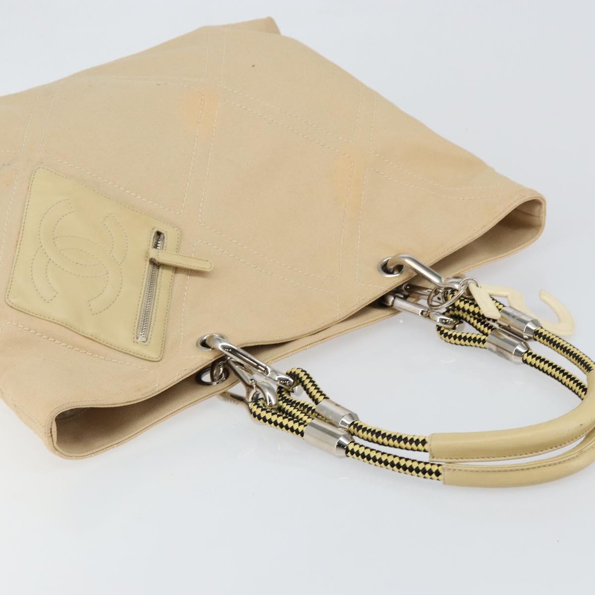 CHANEL Hand Bag Canvas Beige Silver CC Auth 147412