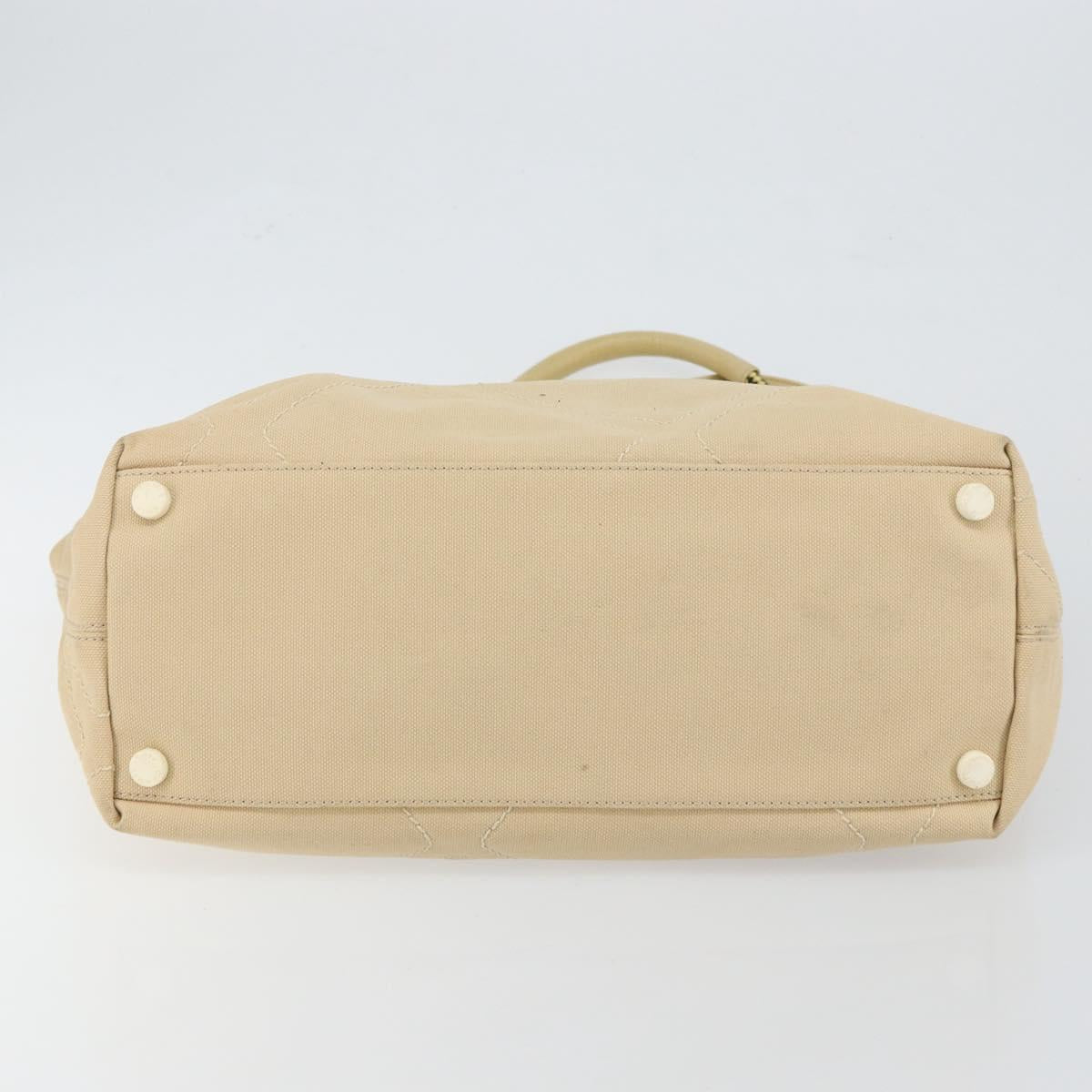CHANEL Hand Bag Canvas Beige Silver CC Auth 147412