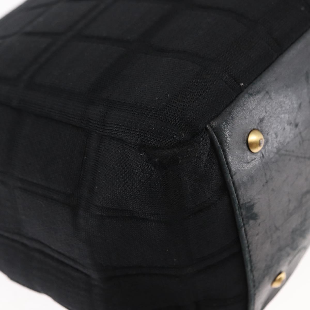 CHANEL Chain Choco Bar Line Hand Bag Canvas Black Gold CC Auth 147415