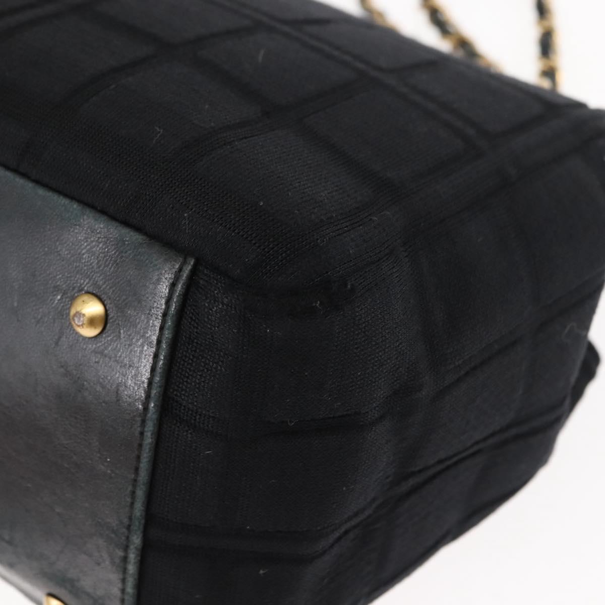 CHANEL Chain Choco Bar Line Hand Bag Canvas Black Gold CC Auth 147415