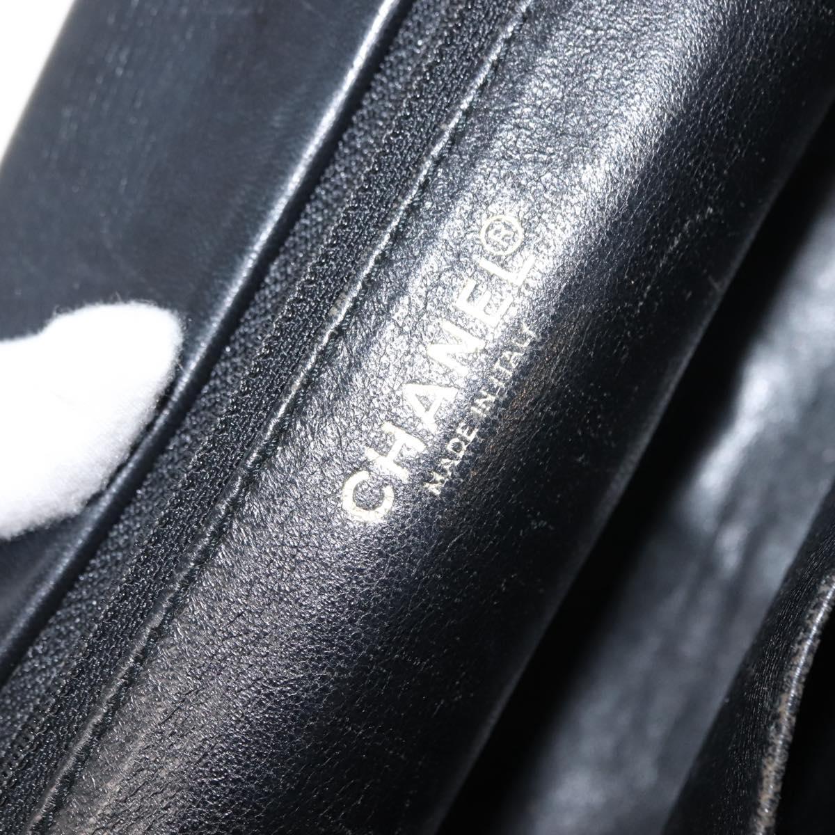 CHANEL Chain Choco Bar Line Hand Bag Canvas Black Gold CC Auth 147415