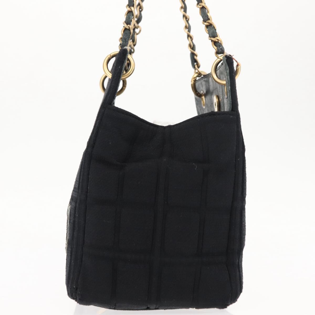 CHANEL Chain Choco Bar Line Hand Bag Canvas Black Gold CC Auth 147415