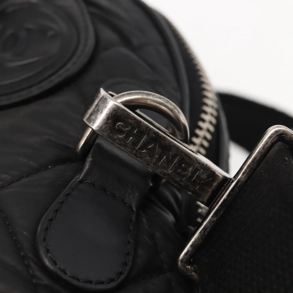 CHANEL Matelasse Hand Bag Nylon 2way Black Silver CC Auth 147417