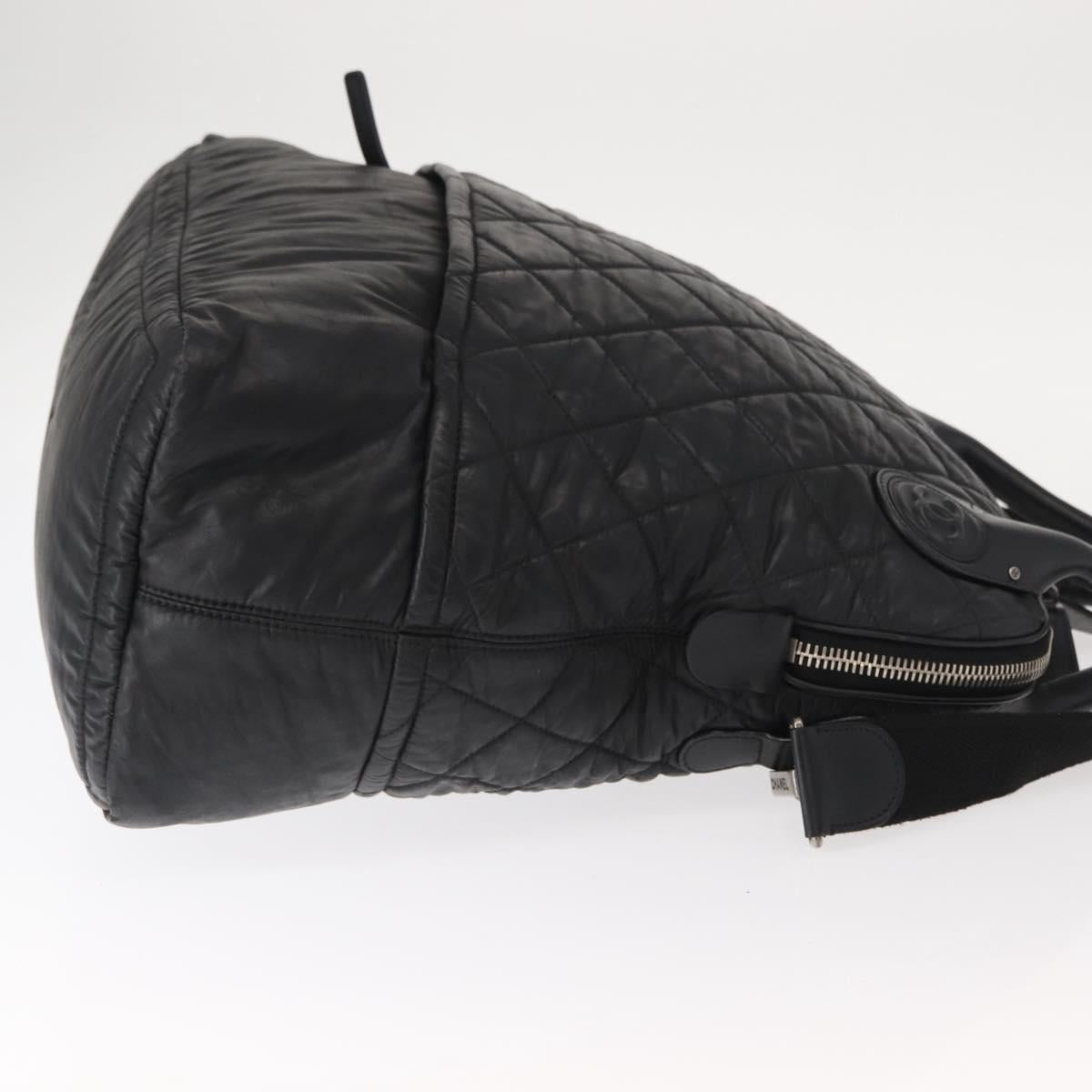 CHANEL Matelasse Hand Bag Nylon 2way Black Silver CC Auth 147417