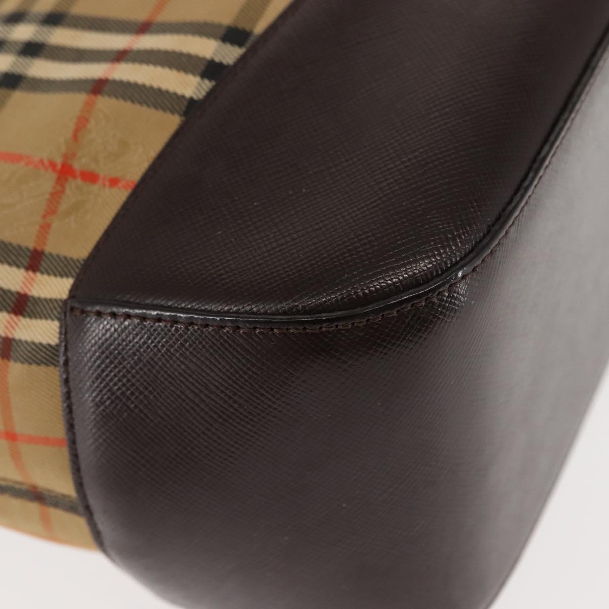 BURBERRY Nova Check Tote Bag Canvas Beige Gold Auth 147419