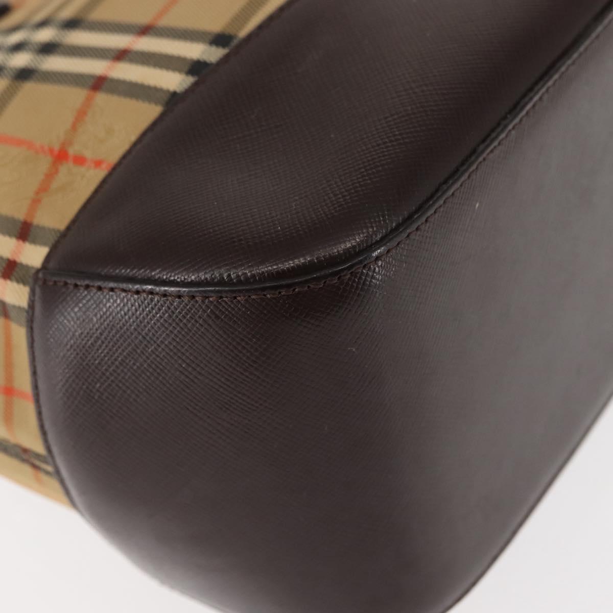 BURBERRY Nova Check Tote Bag Canvas Beige Gold Auth 147419