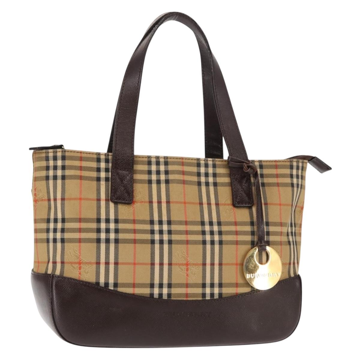 BURBERRY Nova Check Tote Bag Canvas Beige Gold Auth 147419