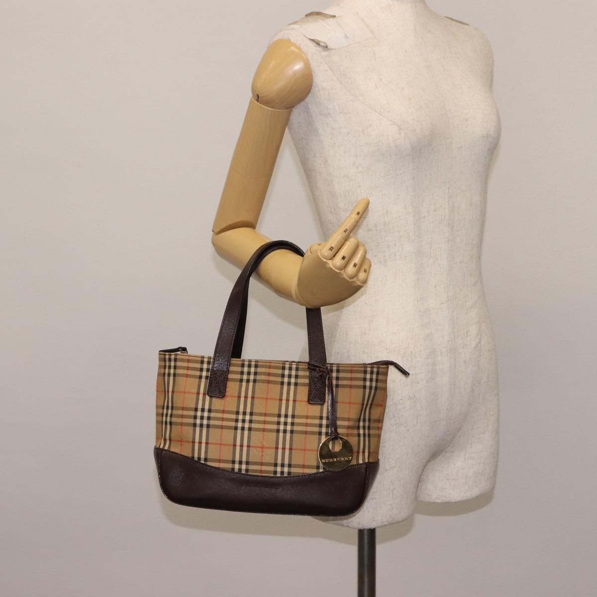 BURBERRY Nova Check Tote Bag Canvas Beige Gold Auth 147419