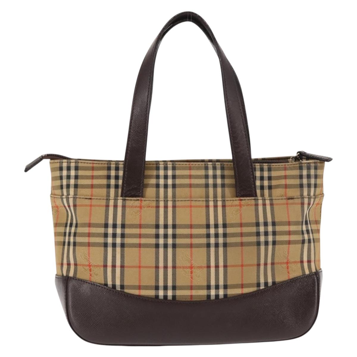 BURBERRY Nova Check Tote Bag Canvas Beige Gold Auth 147419