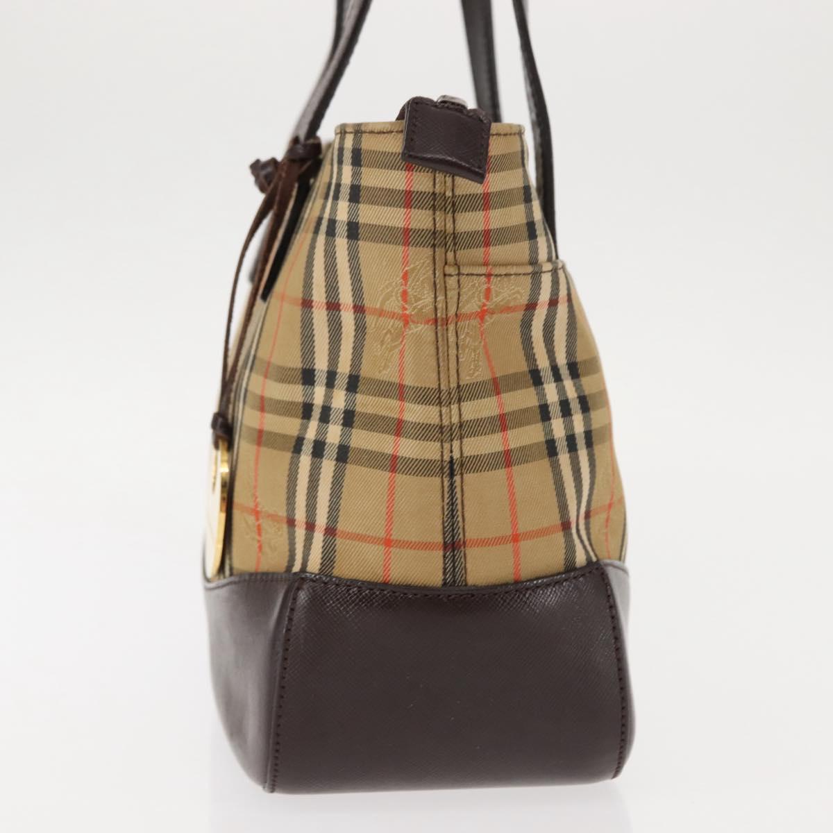 BURBERRY Nova Check Tote Bag Canvas Beige Gold Auth 147419