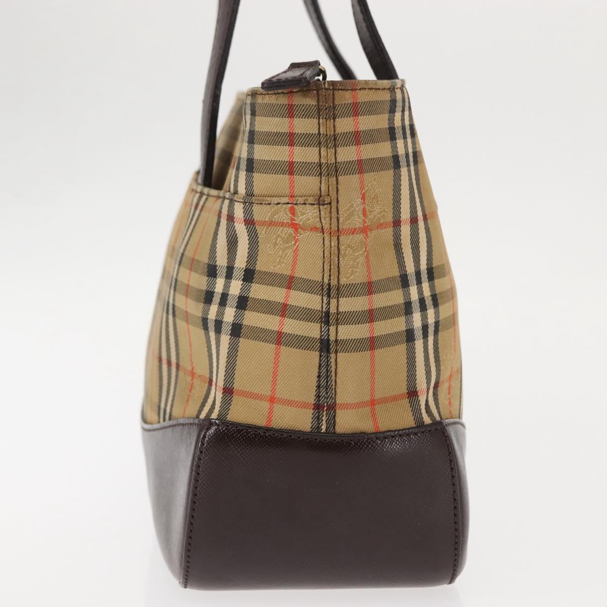 BURBERRY Nova Check Tote Bag Canvas Beige Gold Auth 147419