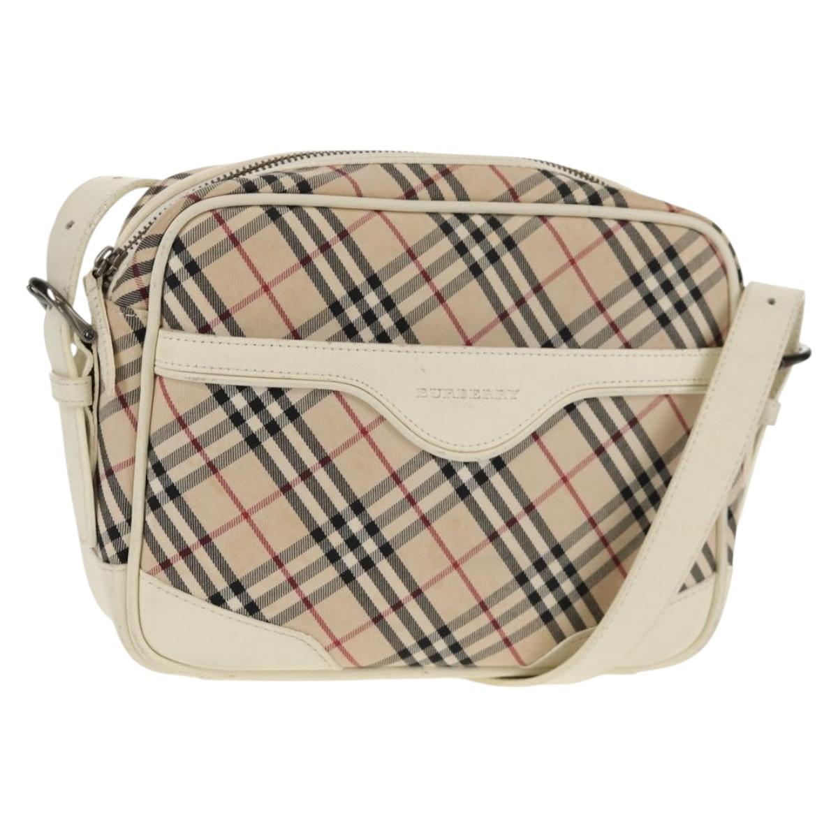 BURBERRY Nova Check Shoulder Bag Canvas Beige White Auth 147476
