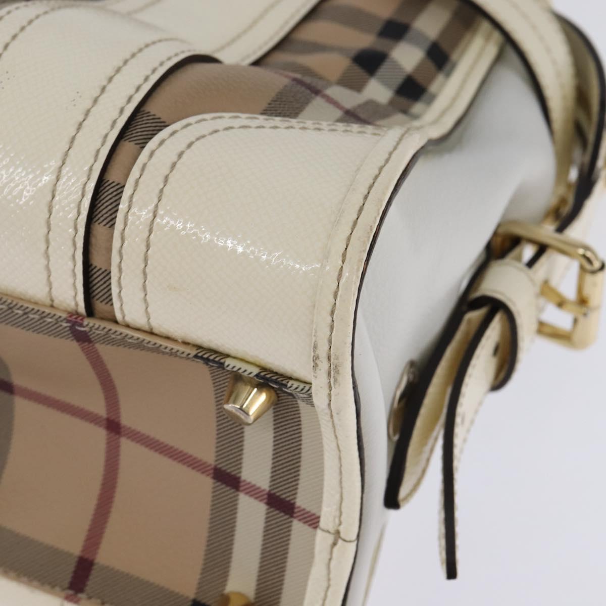 BURBERRY Nova Check Tote Bag PVC Leather 2way Beige Gold Auth 147477