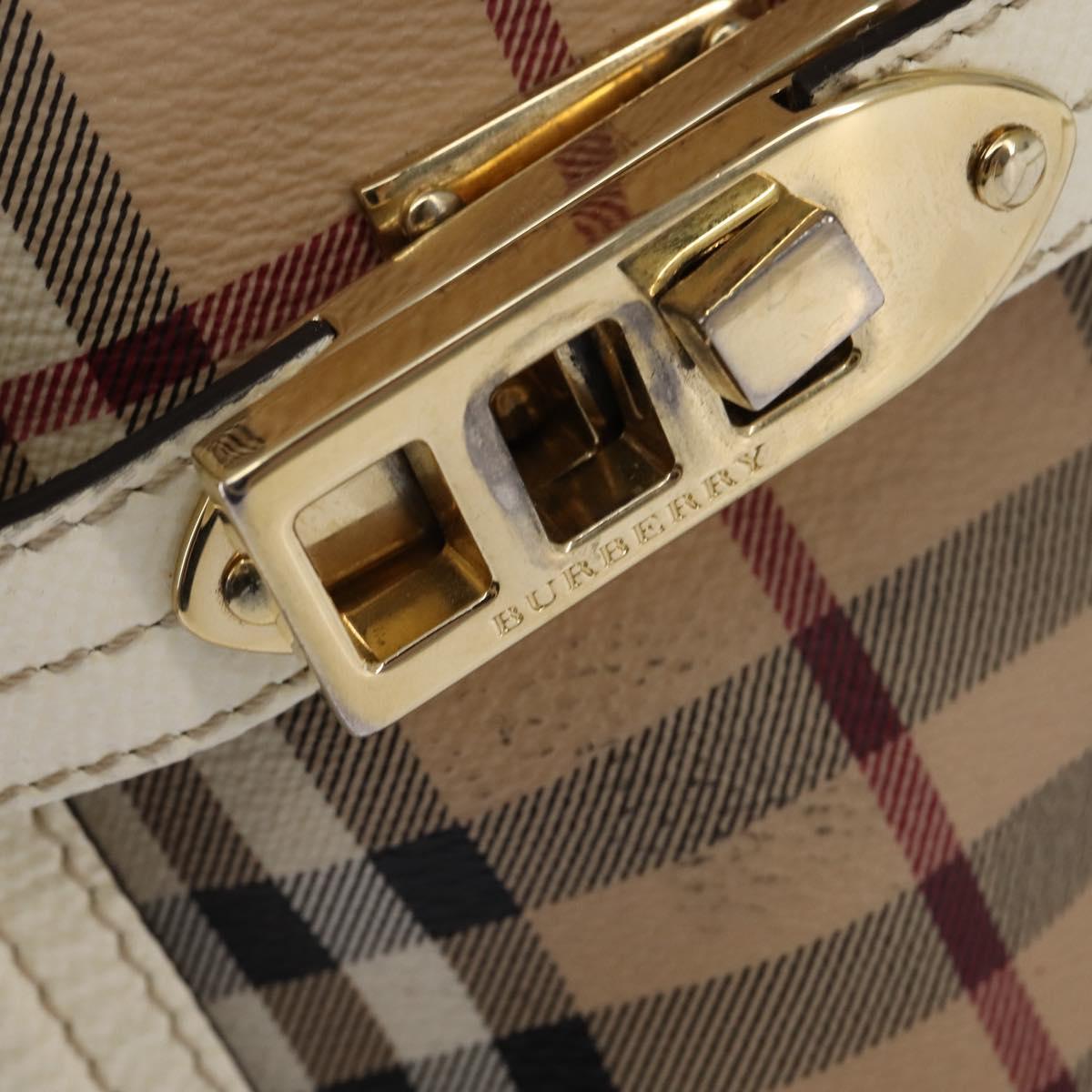 BURBERRY Nova Check Tote Bag PVC Leather 2way Beige Gold Auth 147477
